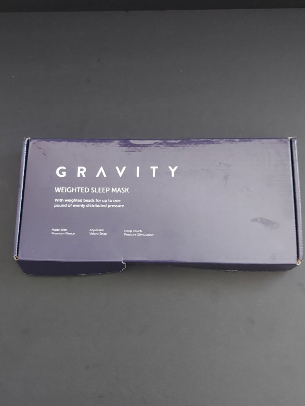 GRAVITY Weighted Beads Sleep Mask, Grey Fleece LIKE NEW in Original Box